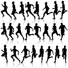 Image showing Set of silhouettes. Runners on sprint, men. vector illustration.