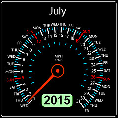 Image showing 2015 year calendar speedometer car in vector. July.