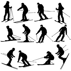 Image showing Mountain skier  man speeding down slope. Vector sport silhouette