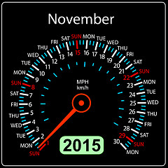 Image showing 2015 year calendar speedometer car in vector. November.