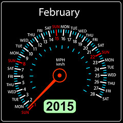 Image showing 2015 year calendar speedometer car in vector. February.