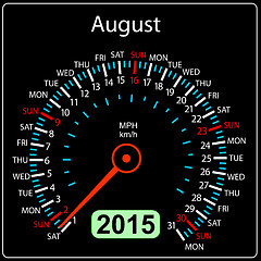 Image showing 2015 year calendar speedometer car in vector. August.