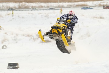 Image showing Sport snowmobile jump