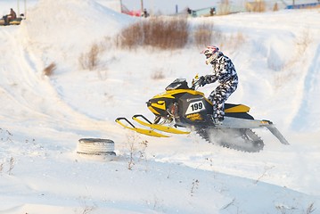 Image showing Sport snowmobile jump