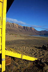 Image showing lifeguard chair cabin lanzarote  rock stone sky   coastline and 