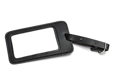 Image showing Black leather Luggage tag 