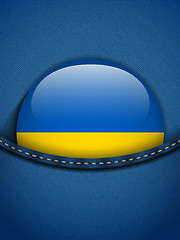 Image showing Ukraine Flag Button in Jeans Pocket