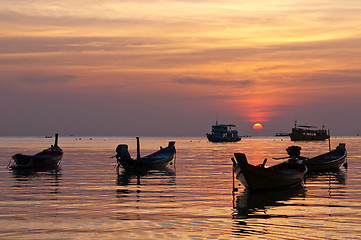 Image showing Boats during the sunset, Thailand