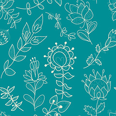 Image showing Seamless turquoise texture with contour flower