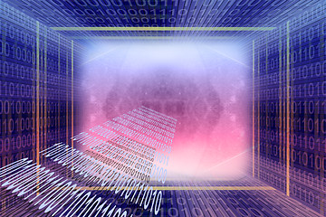 Image showing Binary code digital tunnel background