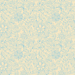 Image showing Seamless texture with contour flowers