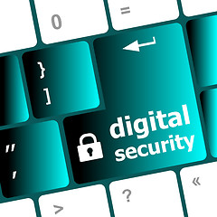 Image showing Safety concept: computer keyboard with digital security icon on enter button background