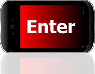 Image showing Web development concept: smartphone with word enter on display