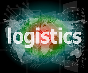 Image showing business concept: logistics word on digital screen