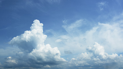 Image showing Beautiful cumulus clouds. High-resolution sky panorama