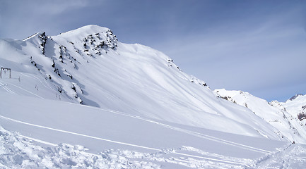 Image showing Panoramic view on off-piste slope