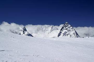 Image showing Ski slope at sun day