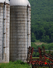 Image showing Farm Silos And Crop Planting Machinery