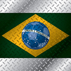 Image showing Abstract brasil flag on metallic plate