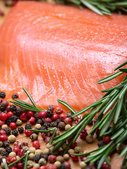 Image showing Piece fresh salmon with spices