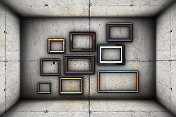 Image showing futuristic backdrop with frames on concrete