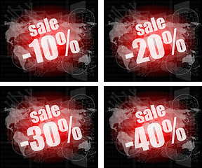 Image showing set of sale percentage words on business digital touch screen