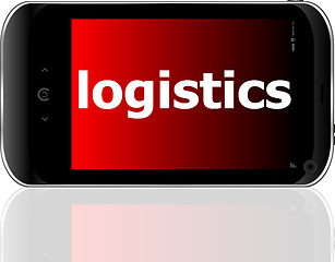 Image showing smartphone with word logistics on display, business concept