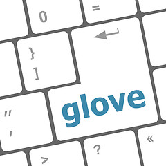 Image showing glove word on keyboard key, notebook computer button