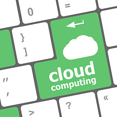 Image showing Cloud computing concept showing cloud icon on computer key