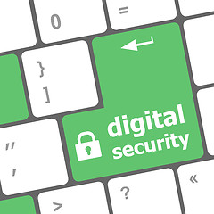 Image showing Safety concept: computer keyboard with digital security icon on enter button background