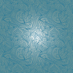 Image showing Seamless blue abstract hand-drawn waves pattern