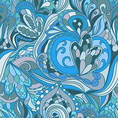 Image showing Seamless blue abstract hand-drawn waves pattern