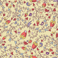 Image showing Seamless texture with flowers and birds