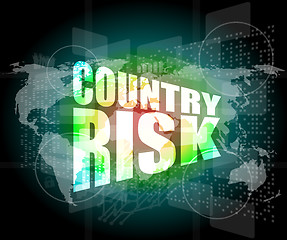 Image showing country risk words on digital screen with world map