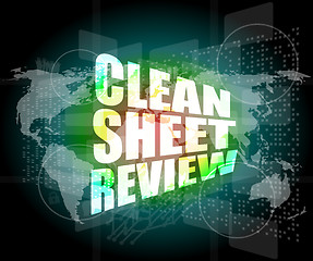 Image showing clean sheet review on touch screen, media communication on the internet