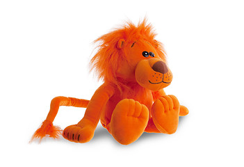 Image showing Stuffed animal lion sitting