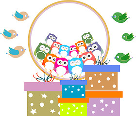 Image showing birthday party elements with cute owls and birds