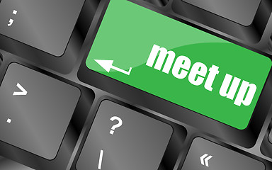 Image showing Meeting (meet up) sign button on keyboard with soft focus