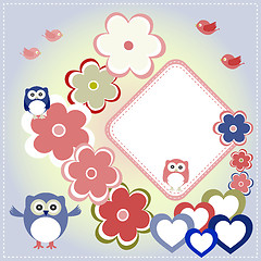 Image showing Seamless colourfull owl flower pattern for kids