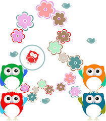 Image showing birthday party elements with cute owls and birds