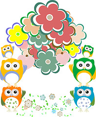 Image showing owls, birds, flowers, cloud and love heart