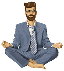 Image showing Vector Hipster Businessman in Lotus Pose Meditating