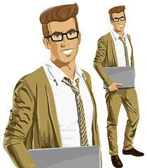 Image showing Vector Hipstar Man With Laptop in His Hands