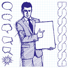 Image showing Sketch Businessman With Empty Write Board