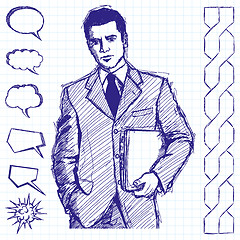 Image showing Sketch Businessman With Laptop