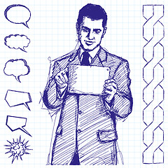 Image showing Sketch Businessman With Touch Pad