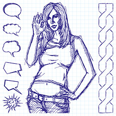 Image showing Sketch Cute Woman Shows OK