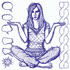 Image showing Sketch Woman In Lotus Pose With Open Hands