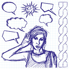 Image showing Sketch Woman Overhearing Something