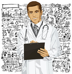 Image showing Vector Doctor Man With Clipboard